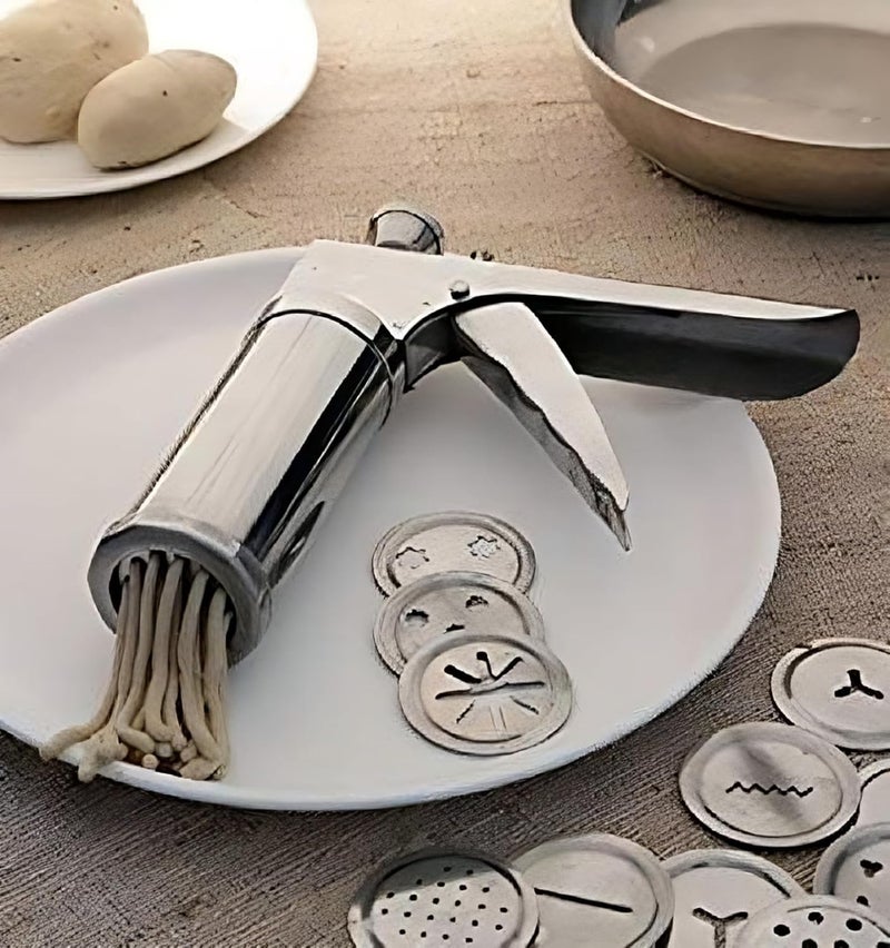 MRP ENTERPRISE Stainless Steel Kitchen Press with 15 Different Types of Maker Bhujiya Maker Noodles Cookies Namkeen Chakali Maker Sev Maker Farsan Maker Gathiya Maker  - Image 3