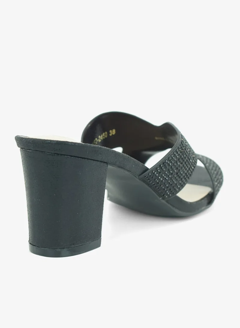 Zayna Black 221-291 Zayna Ladies Classic High block heel Slides 2G5957-2450 Black for Women | Best Price UAE