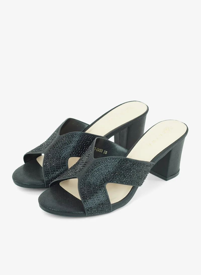 Zayna Black 221-291 Zayna Ladies Classic High block heel Slides 2G5957-2450 Black for Women | Best Price UAE