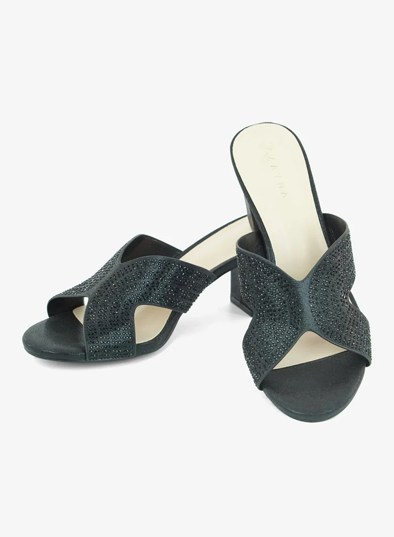 زينة 221-291 Zayna Ladies Classic High block heel Slides 2G5957-2450 Black