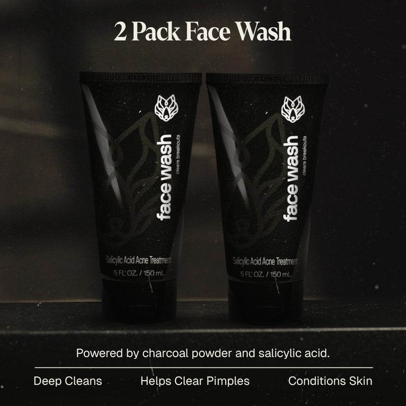Black Wolf Salicylic Acid Acne Face Wash for Men - Charcoal Facial Cleanser & Exfoliator for Oily Skin - Gentle Daily Face Exfoliant & Pore Reducer Clears Breakouts - Non-Drying Acne Treatment - Image 2