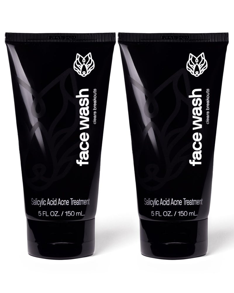 Black Wolf Salicylic Acid Acne Face Wash for Men - Charcoal Facial Cleanser & Exfoliator for Oily Skin - Gentle Daily Face Exfoliant & Pore Reducer Clears Breakouts - Non-Drying Acne Treatment - Image 1