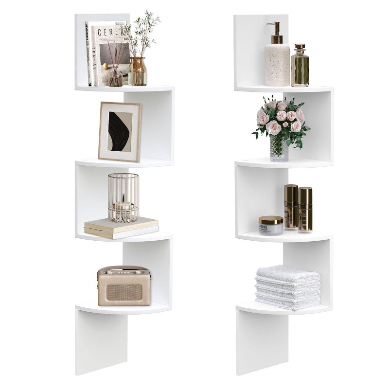 HOOBRO Corner Shelf WallMounted Set of 2 Floating Corner Shelves for Wall 4Tier Corner Bookshelves for Living Room Bedroom Bathroom Home Office White WT25BJP201