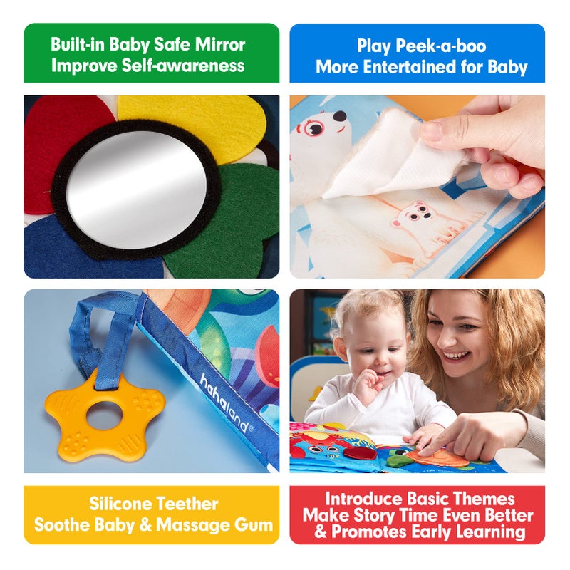 hahaland Baby Books 0-6 Months - 2 PCS Sensory Montessori Toys for Babies 0-6 Months with Crinkle Squeaky Sounds, Mirrors, Teethers - Soft Cloth Tummy Time Book Newborn Infant Toys - Image 5