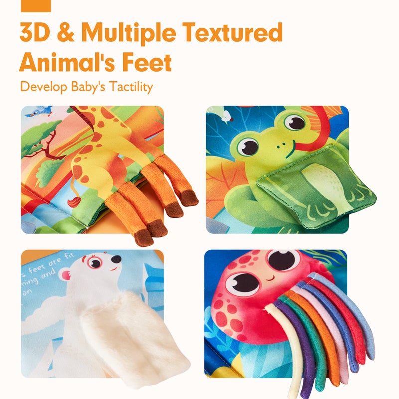 hahaland Baby Books 0-6 Months - 2 PCS Sensory Montessori Toys for Babies 0-6 Months with Crinkle Squeaky Sounds, Mirrors, Teethers - Soft Cloth Tummy Time Book Newborn Infant Toys - Image 3