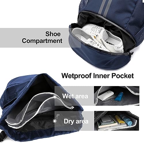 Hoedia Sports Drawstring Backpack - String Swim Gym Bag with Shoes Compartment and Wet Proof Pocket for Women/Men (Navy Blue) - Image 2