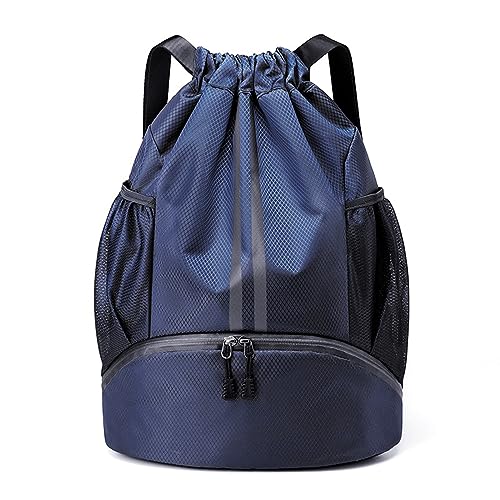 Hoedia Sports Drawstring Backpack - String Swim Gym Bag with Shoes Compartment and Wet Proof Pocket for Women/Men (Navy Blue) - Image 1