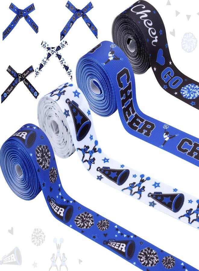 Cheerupp 4 Rolls Blue Go Cheer Theme Ribbons, 20 Yards Cheerleading Craft Ribbons for Wreath Hair Bow Wrapping Gifts Packing, Sports Grosgrain Ribbons for Cheerleader Accessories Decor - Image 1