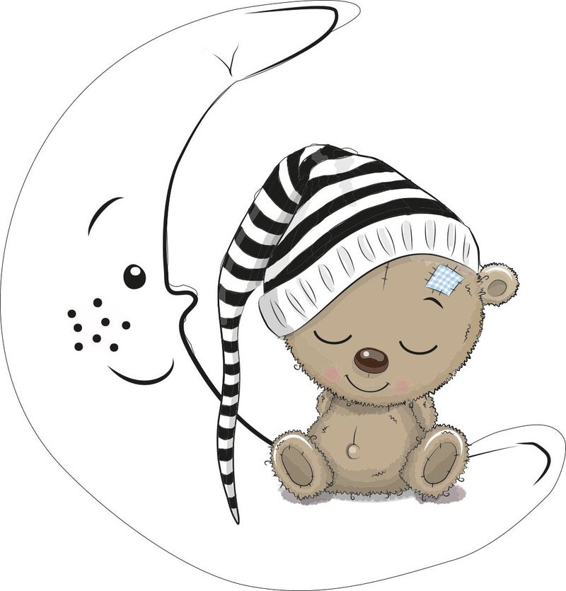 Tilki Dünyası Fox World Sleeping Teddy Bear White Stars and Clouds Decorative Baby Kids Room Wall Sticker  - Image 4