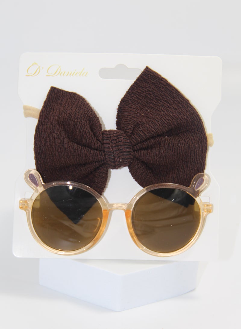 D'Daniela Layla Glasses and Bow Barrette Ponytail Set For Babies and Girls - Coffee Brown - Image 2