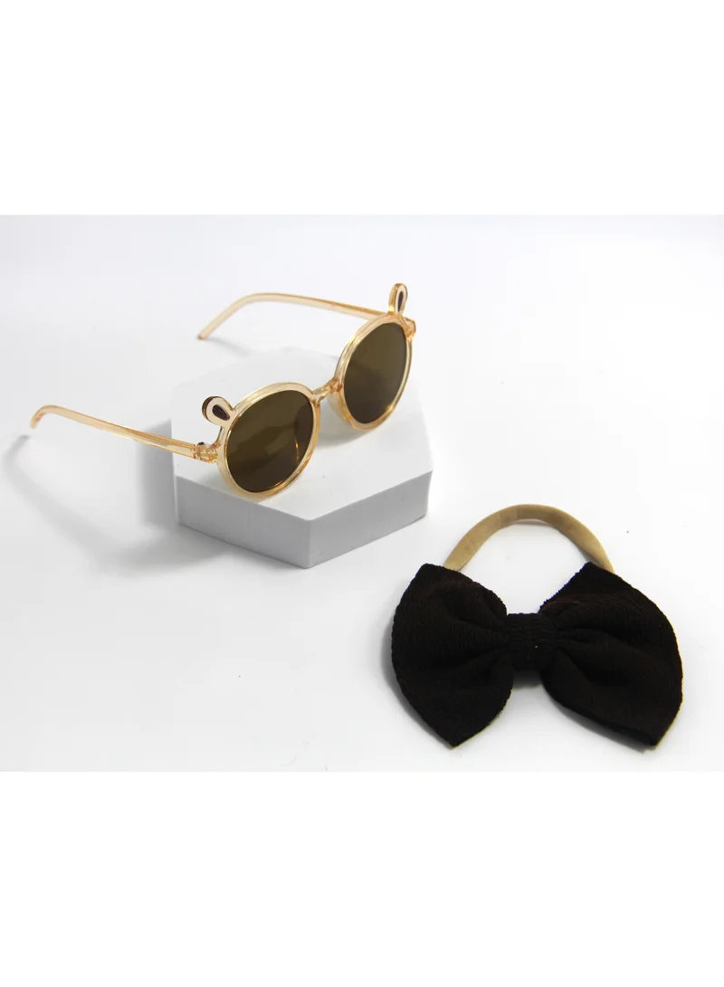 D'Daniela Layla Glasses and Bow Barrette Ponytail Set For Babies and Girls - Coffee Brown