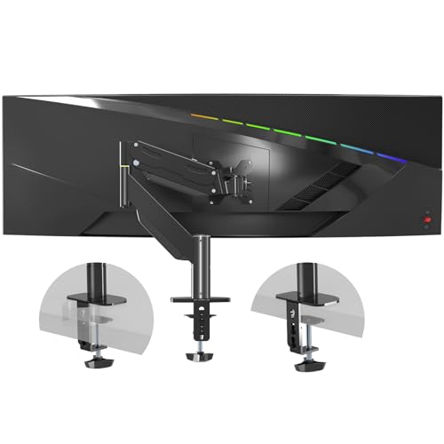 Pholiten Premium Aluminum Heavy Duty Monitor Arm, Ultrawide Monitor Mount with Clamp/Grommet Mounting Base, Adjuastable Gas Spring Arm for up to 43 inchs and 28.6lbs, Black - Image 1
