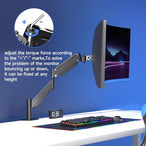 Pholiten Premium Aluminum Heavy Duty Monitor Arm, Ultrawide Monitor Mount with Clamp/Grommet Mounting Base, Adjuastable Gas Spring Arm for up to 43 inchs and 28.6lbs, Black - Image 5