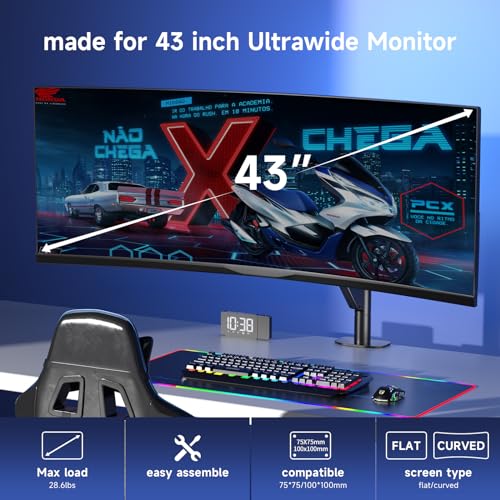 Pholiten Premium Aluminum Heavy Duty Monitor Arm, Ultrawide Monitor Mount with Clamp/Grommet Mounting Base, Adjuastable Gas Spring Arm for up to 43 inchs and 28.6lbs, Black - Image 2