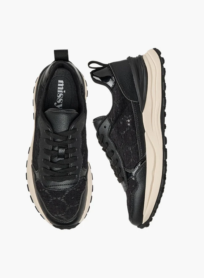 ميسي Women Panelled Lace-Up Sneakers with Pull Tab