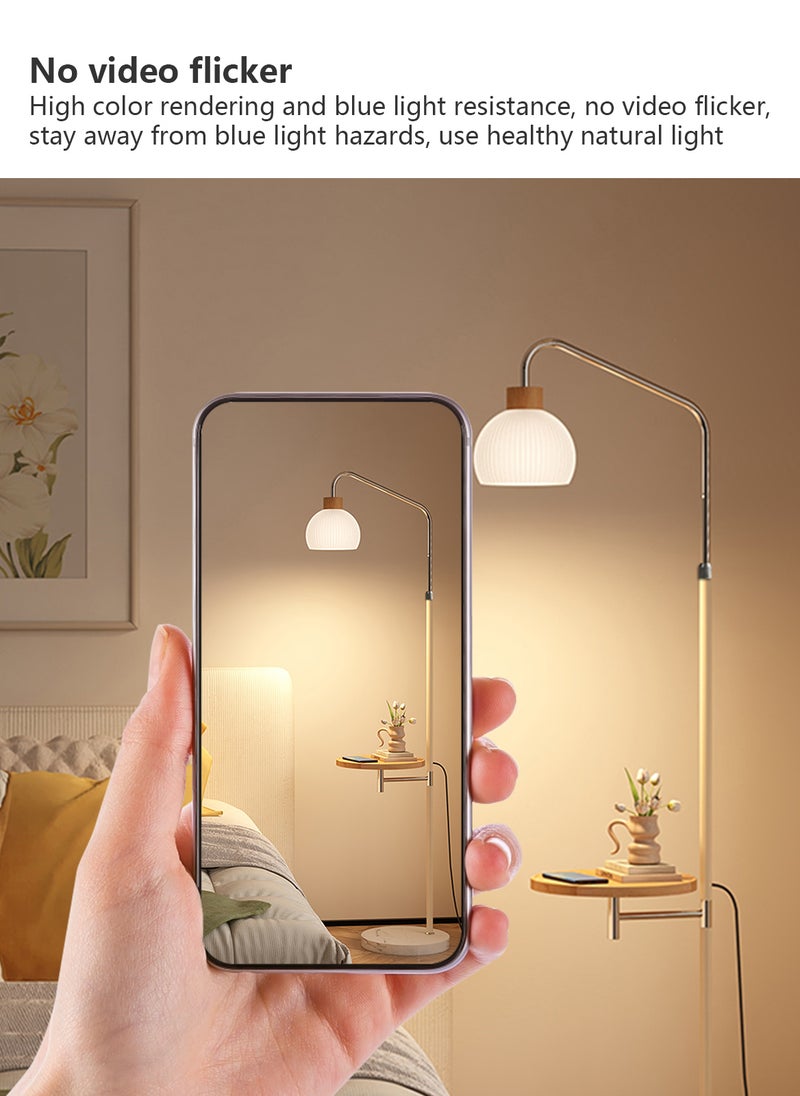 Onelight Cream Glass Shade Floor Lamp Standing Lamp with Cream Color Pole Wooden Shelf Three Color Lighting Foot Switch Ideal for Living Room and Bedroom - Image 4