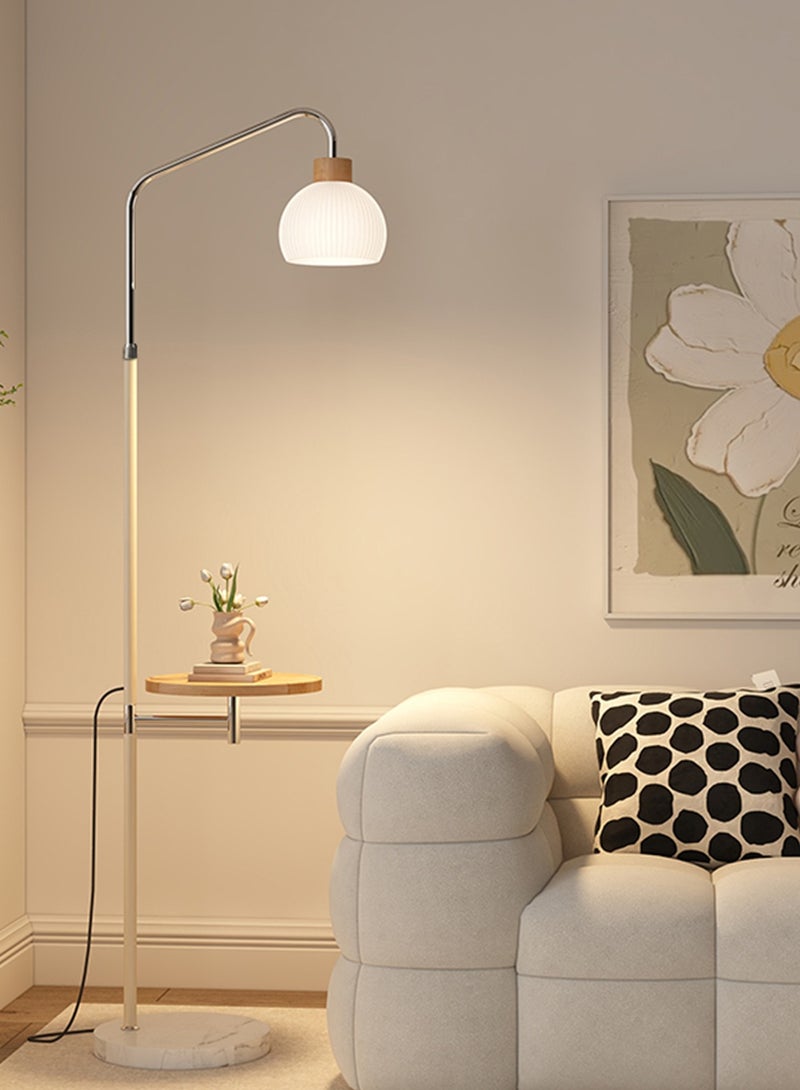 Onelight Cream Glass Shade Floor Lamp Standing Lamp with Cream Color Pole Wooden Shelf Three Color Lighting Foot Switch Ideal for Living Room and Bedroom - Image 1