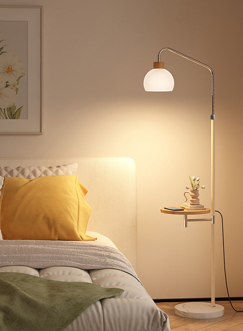 Onelight Cream Glass Shade Floor Lamp Standing Lamp with Cream Color Pole Wooden Shelf Three Color Lighting Foot Switch Ideal for Living Room and Bedroom - Image 2