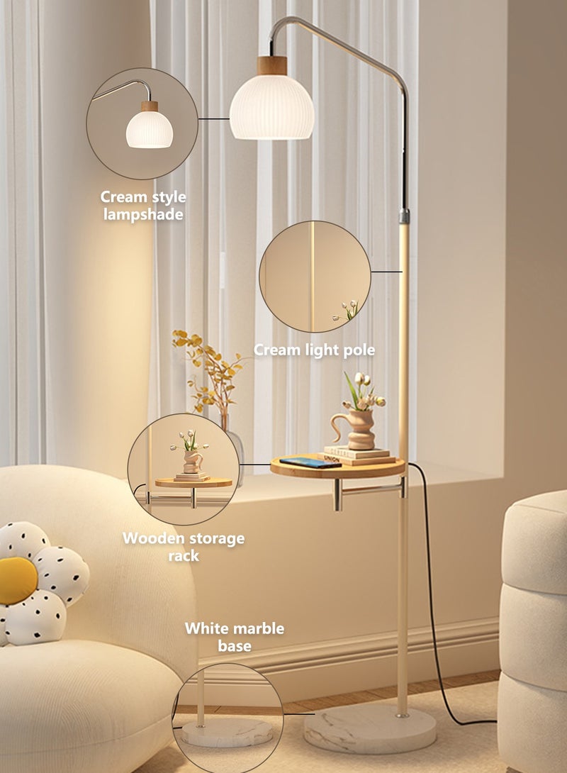 Onelight Cream Glass Shade Floor Lamp Standing Lamp with Cream Color Pole Wooden Shelf Three Color Lighting Foot Switch Ideal for Living Room and Bedroom - Image 5