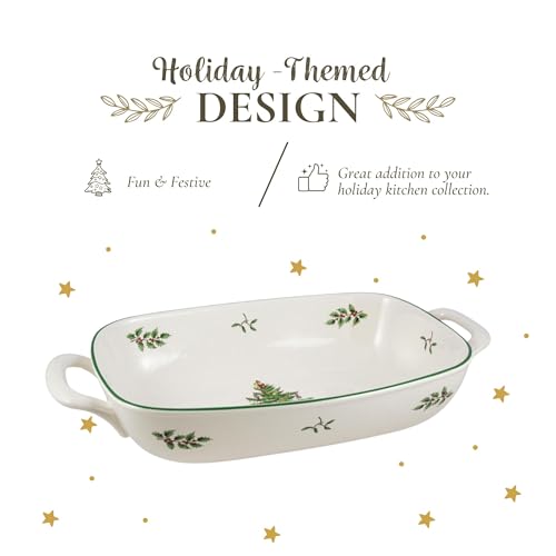 Spode Christmas Tree Oval Breadbasket, 14 Inch x 7.5 Inch Handled Bowl for Fruit, Bread, Cookies - Porcelain Gift, Holiday Serveware & Oven to Table Dish, Dishwasher Safe Tableware - Image 3