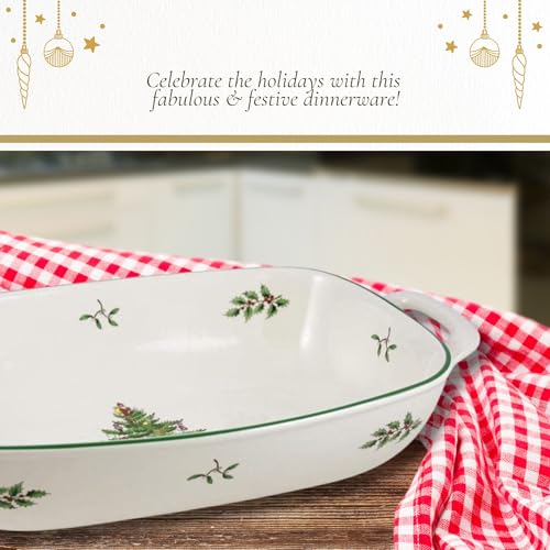 Spode Christmas Tree Oval Breadbasket, 14 Inch x 7.5 Inch Handled Bowl for Fruit, Bread, Cookies - Porcelain Gift, Holiday Serveware & Oven to Table Dish, Dishwasher Safe Tableware - Image 5