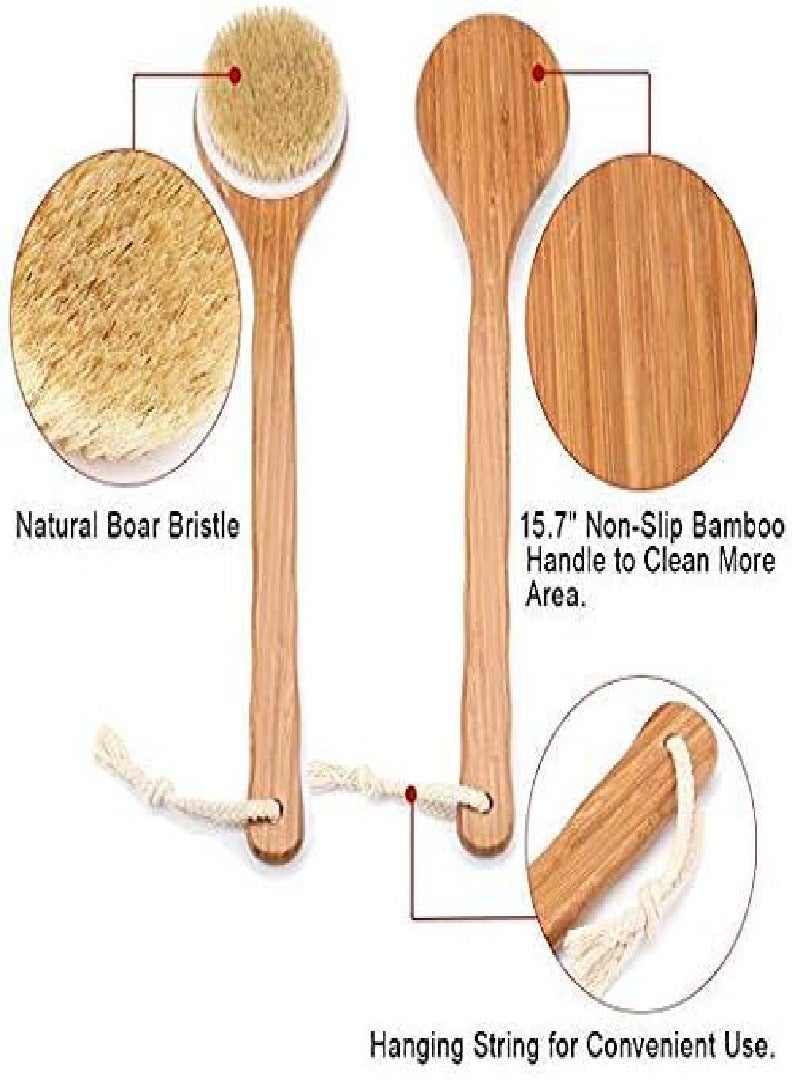 Red Blossom Bath Body Brush Long Handle Bath Back Spa Clean Bath Brush Natural Bristle Shower Brushes Improves Blood Circulation, Exfoliates, Skin Health Wet Or Dry Back Scrubber, Brown  - Image 3
