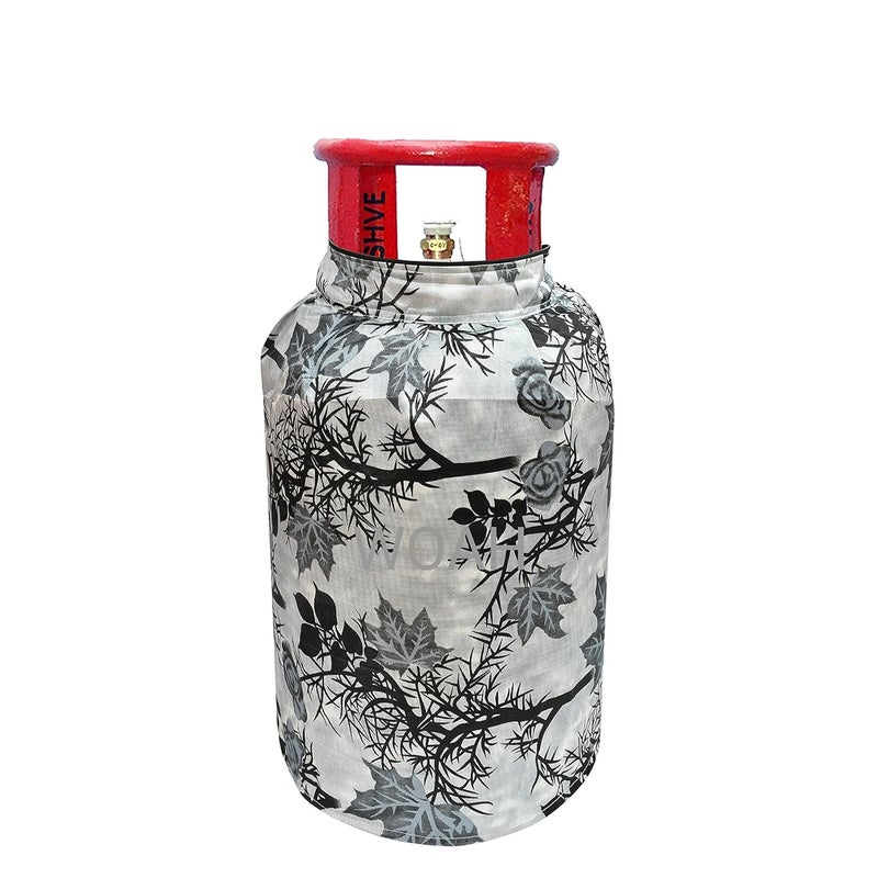 Woah Cotton DustProof And Dustproof LPG Gas Cylinder Cover Top Design Stain Dust DustProof PVC LPG Gas Cylinder Cover Polyester Gas Tank Cover Fits Standard Pack of 1 Grey Tree - Image 2
