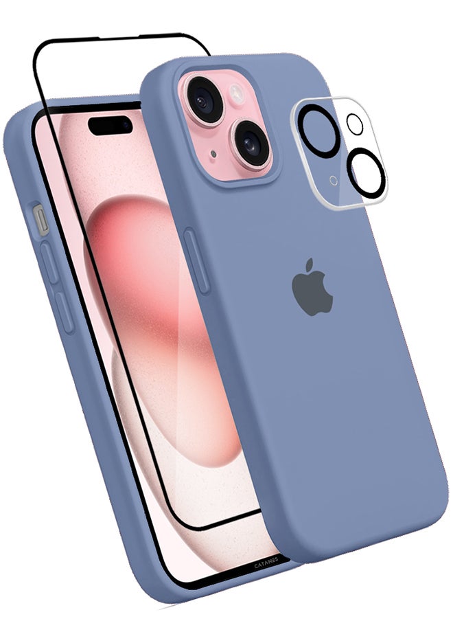 CATANES - 3 Packs For iPhone 15 Case Screen Protector and Camera Lens Protector Upgrade Defender Silicone Cover Shockproof Anti-Scratch Protective Phone Case Light Blue - Image 1