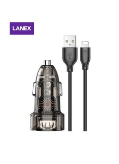 LANEX LQ11L 3.1A DUAL USB PORTS CAR CHARGER KITS - LIGHTNING CABLE (TRANSPARENT) - BLACK