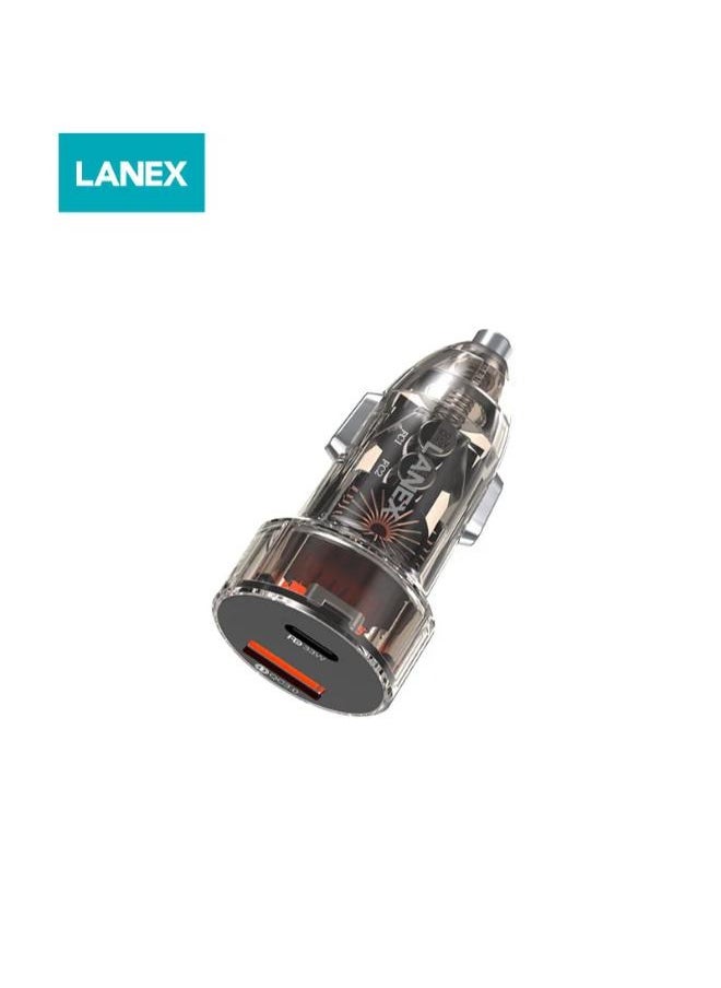 LANEX - LANEX LQ11L 3.1A DUAL USB PORTS CAR CHARGER KITS - LIGHTNING CABLE (TRANSPARENT) - BLACK - Image 1