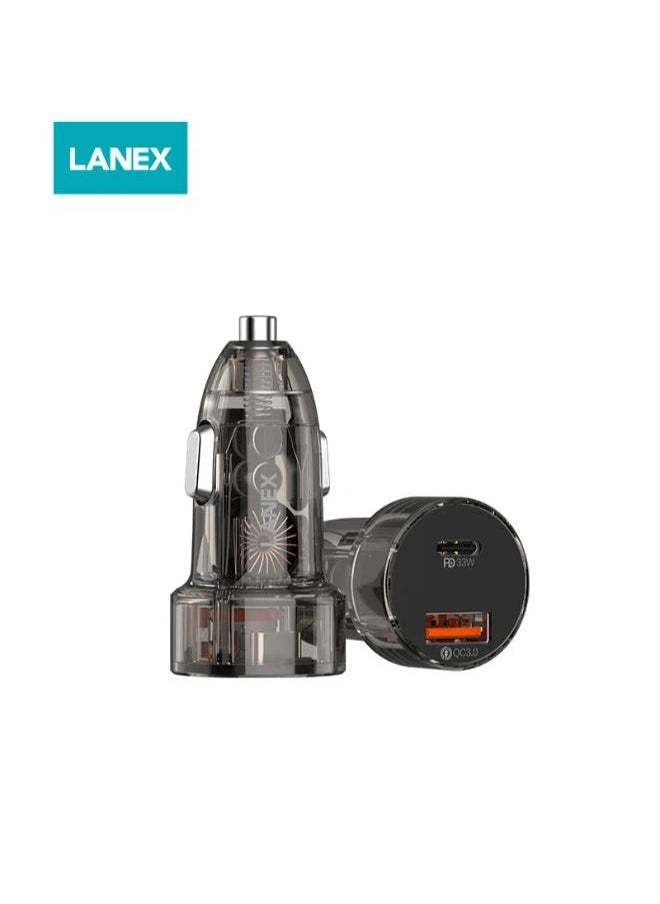 LANEX - LANEX LQ11L 3.1A DUAL USB PORTS CAR CHARGER KITS - LIGHTNING CABLE (TRANSPARENT) - BLACK - Image 1