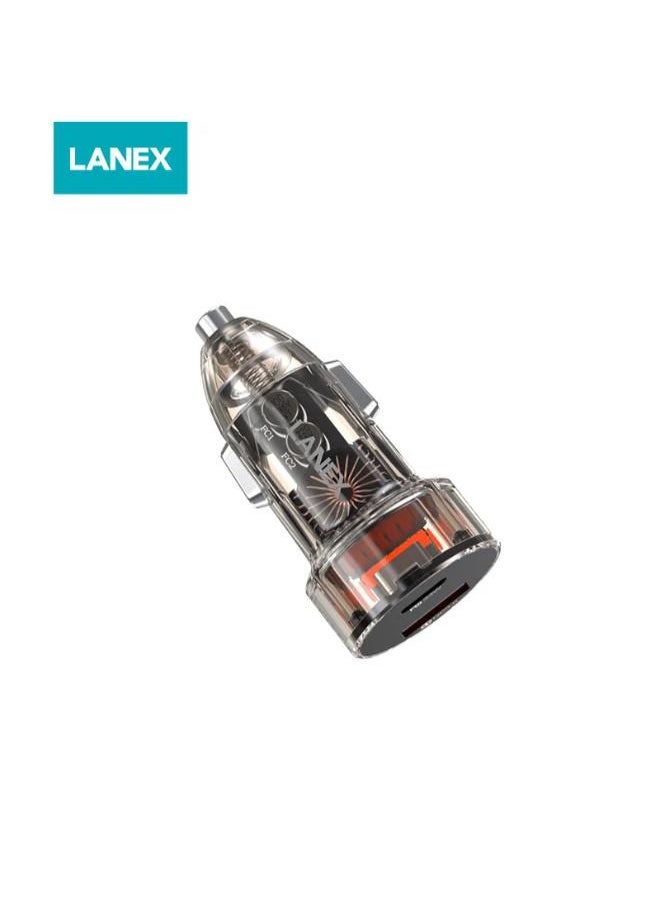 LANEX - LANEX LQ11L 3.1A DUAL USB PORTS CAR CHARGER KITS - LIGHTNING CABLE (TRANSPARENT) - BLACK - Image 1