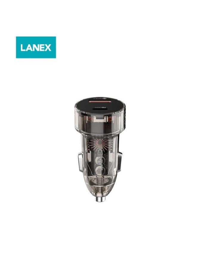 LANEX - LANEX LQ11L 3.1A DUAL USB PORTS CAR CHARGER KITS - LIGHTNING CABLE (TRANSPARENT) - BLACK - Image 1