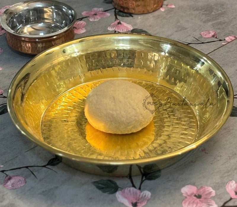PURI Bartanwala - Brass/Pital Parat Indian Authentic Utensils for Kneading Dough/Aatta Gundh Parat - Hammered Polished - Size 13 Inch / 33 cms - Image 4