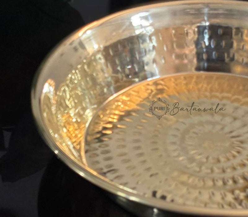PURI Bartanwala - Brass/Pital Parat Indian Authentic Utensils for Kneading Dough/Aatta Gundh Parat - Hammered Polished - Size 13 Inch / 33 cms - Image 2