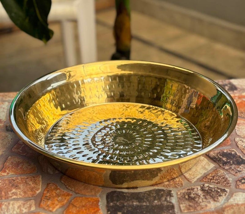 PURI Bartanwala - Brass/Pital Parat Indian Authentic Utensils for Kneading Dough/Aatta Gundh Parat - Hammered Polished - Size 13 Inch / 33 cms - Image 5
