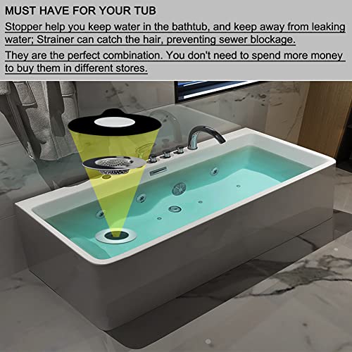 Seatery 2PCS Bathtub Stopper Hair Catcher Kit, Bathtub Drain Strainer, Tub Stopper Plug Cover, Sink Filter, Silicone Drain Stopper for Bathroom, Laundry (Black) - Image 2