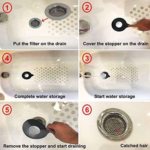 Seatery 2PCS Bathtub Stopper Hair Catcher Kit, Bathtub Drain Strainer, Tub Stopper Plug Cover, Sink Filter, Silicone Drain Stopper for Bathroom, Laundry (Black) - Image 5