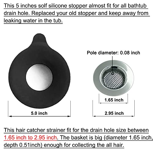 Seatery 2PCS Bathtub Stopper Hair Catcher Kit, Bathtub Drain Strainer, Tub Stopper Plug Cover, Sink Filter, Silicone Drain Stopper for Bathroom, Laundry (Black) - Image 3