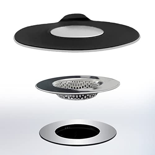 Seatery 2PCS Bathtub Stopper Hair Catcher Kit, Bathtub Drain Strainer, Tub Stopper Plug Cover, Sink Filter, Silicone Drain Stopper for Bathroom, Laundry (Black) - Image 1