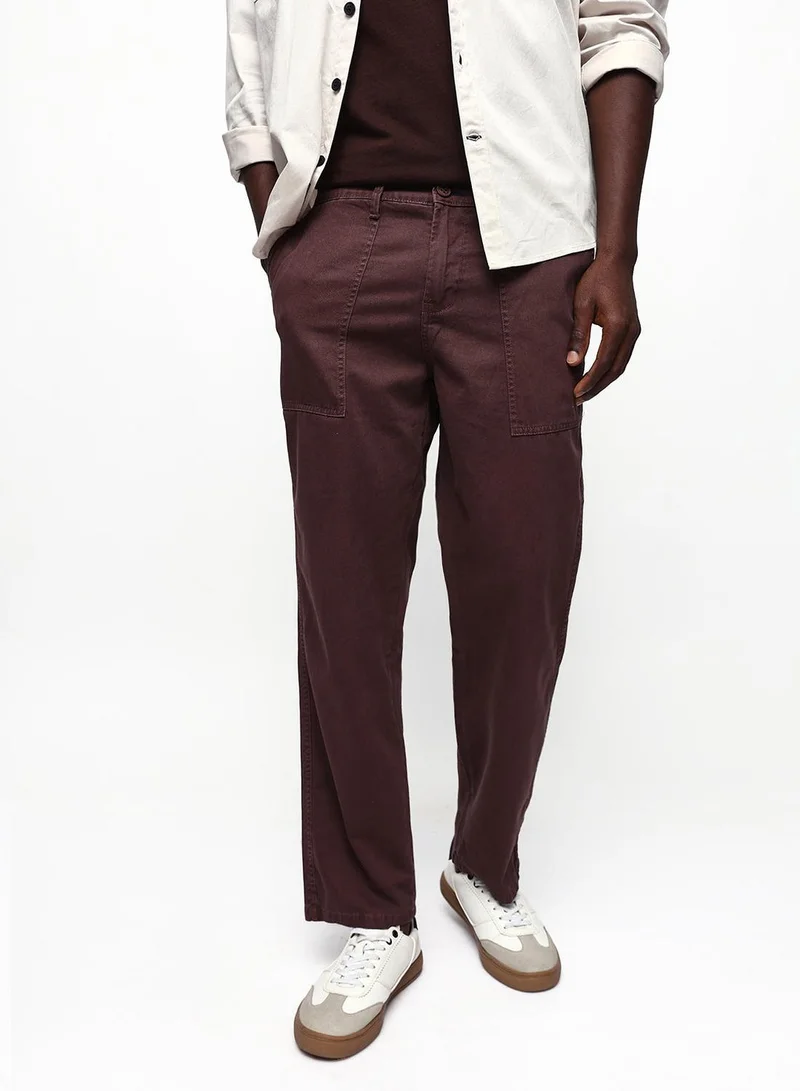 Men's Brown Cotton Blend Full Relaxed Cargo Trouser