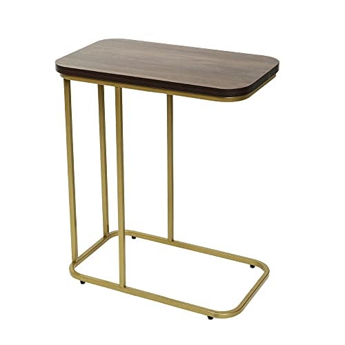 DECOWORLD|| Premium Side Table || Metal Side Table with Wooden Top || End Table for Living Room, Sofa C Type Table or Bed Side Stand (Golden) - Image 2