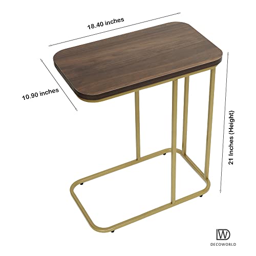 DECOWORLD|| Premium Side Table || Metal Side Table with Wooden Top || End Table for Living Room, Sofa C Type Table or Bed Side Stand (Golden) - Image 4