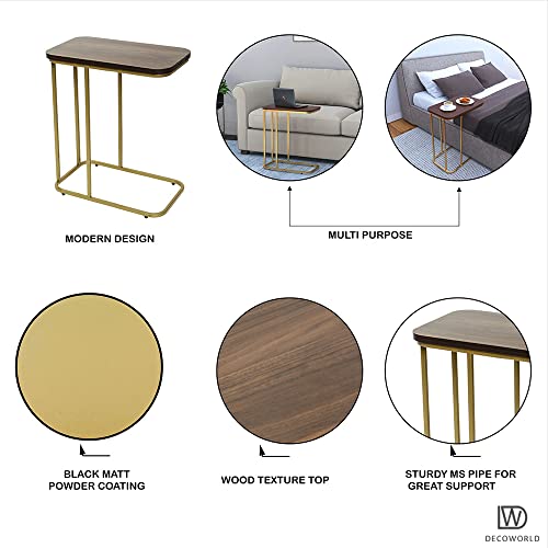 DECOWORLD|| Premium Side Table || Metal Side Table with Wooden Top || End Table for Living Room, Sofa C Type Table or Bed Side Stand (Golden) - Image 3