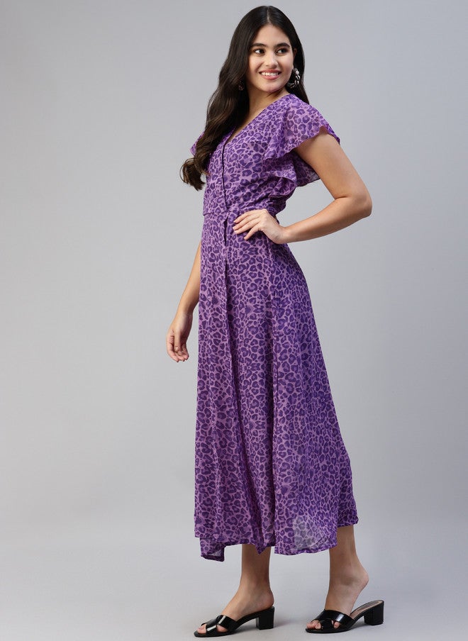PlusS Purple Animal Print Maxi Dress for Women - Image 3
