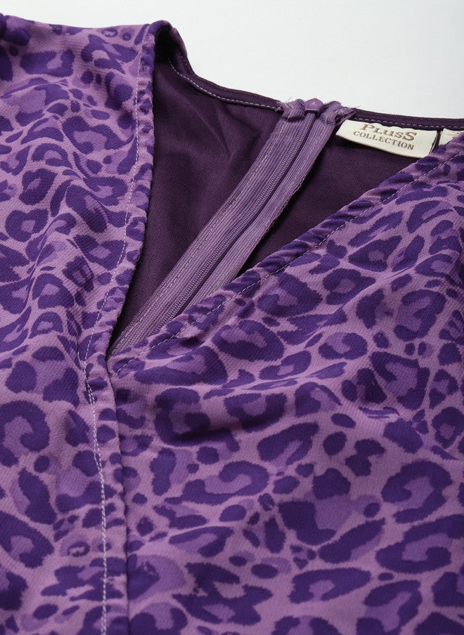 PlusS Purple Animal Print Maxi Dress for Women - Image 2