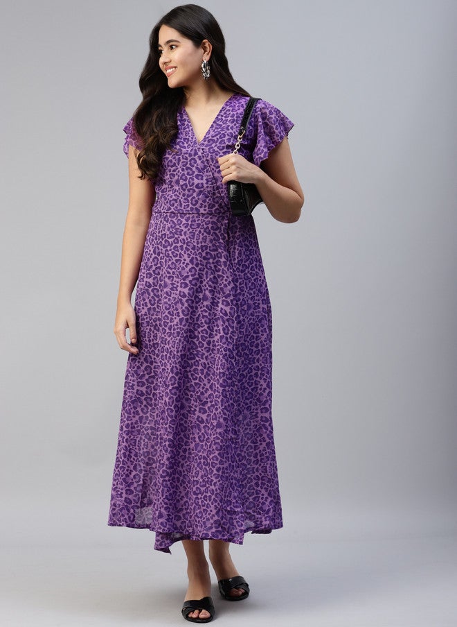 PlusS Purple Animal Print Maxi Dress for Women - Image 5