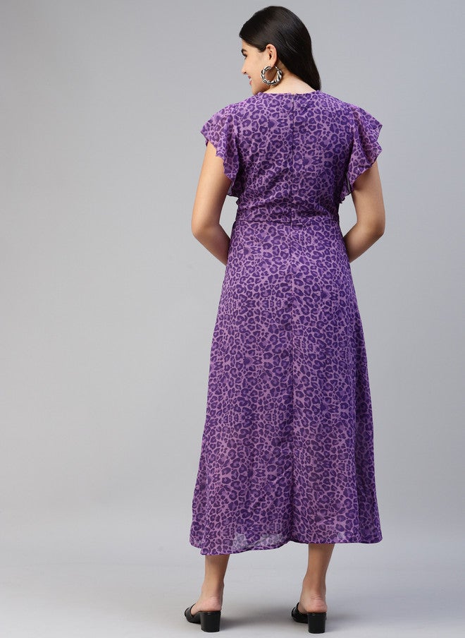 PlusS Purple Animal Print Maxi Dress for Women - Image 4