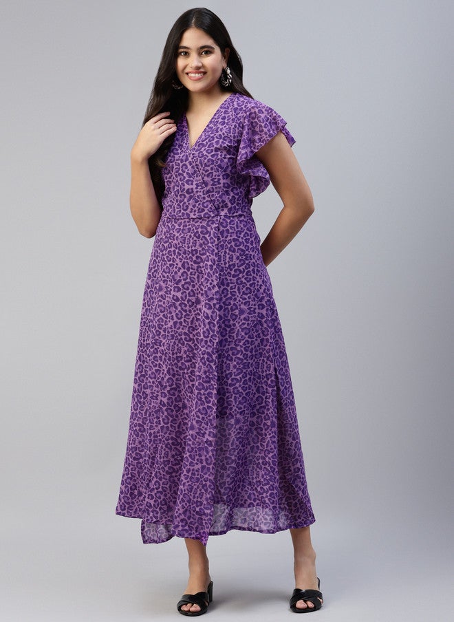 PlusS Purple Animal Print Maxi Dress for Women - Image 1