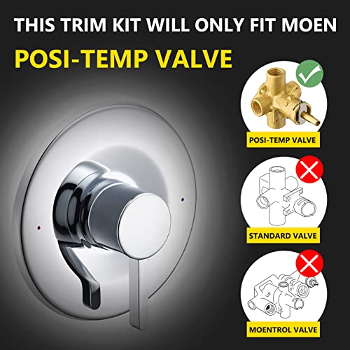Tearel Shower and Tub Trim Kit, Compatible with Moen Posi-Temp Valve, Chrome - Image 2